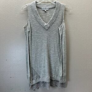 Knox Rose Lace Trim Size S Tan Knit Cold Shoulder Long Sleeve Boho Tunic Sweater